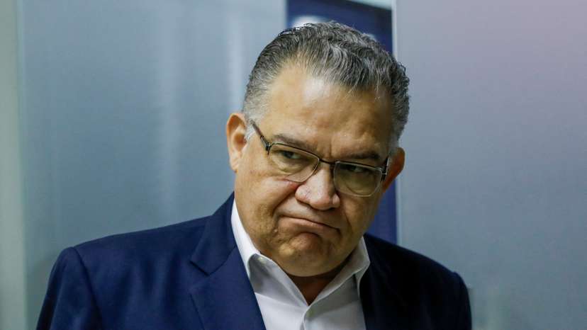 Venezuelan former presidential candidate Enrique Marquez attends a press conference, in Caracas