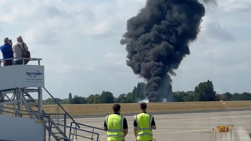 A plume of black smoke rises near Southend runway following small plane crash