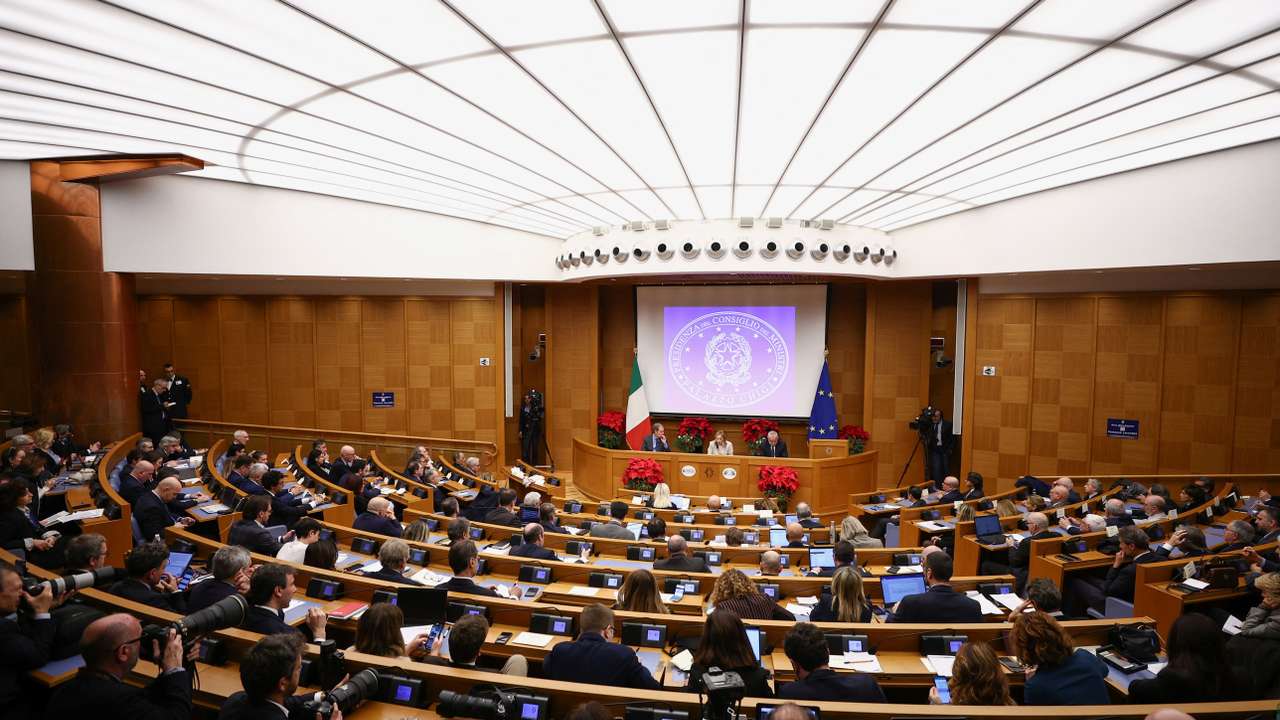 Italy's Prime Minister Giorgia Meloni holds her end-of-year press conference in Rome