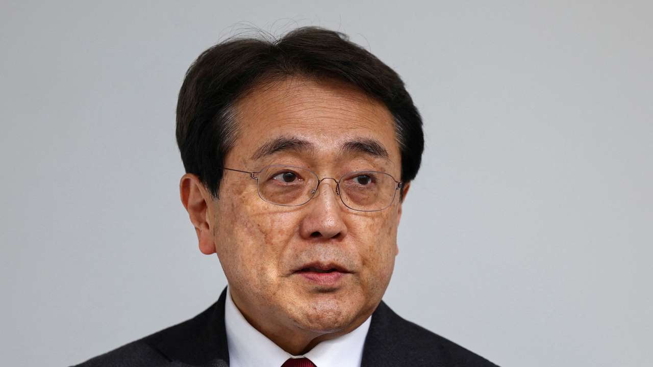 FILE PHOTO: Japan's Economic Revitalization Minister Ryosei Akazawa speaks to the press in Tokyo