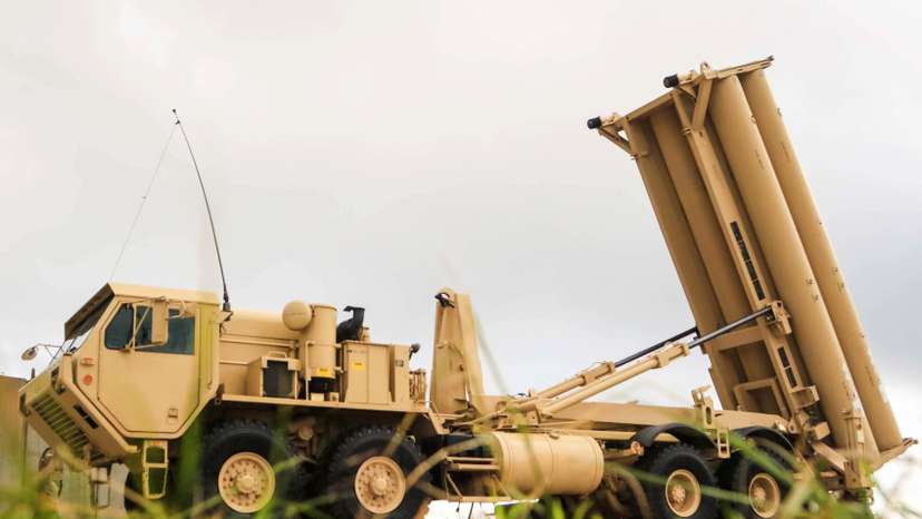 A U.S. Army Terminal High Altitude Area Defense (THAAD) weapon system is seen on Andersen Air Force Base