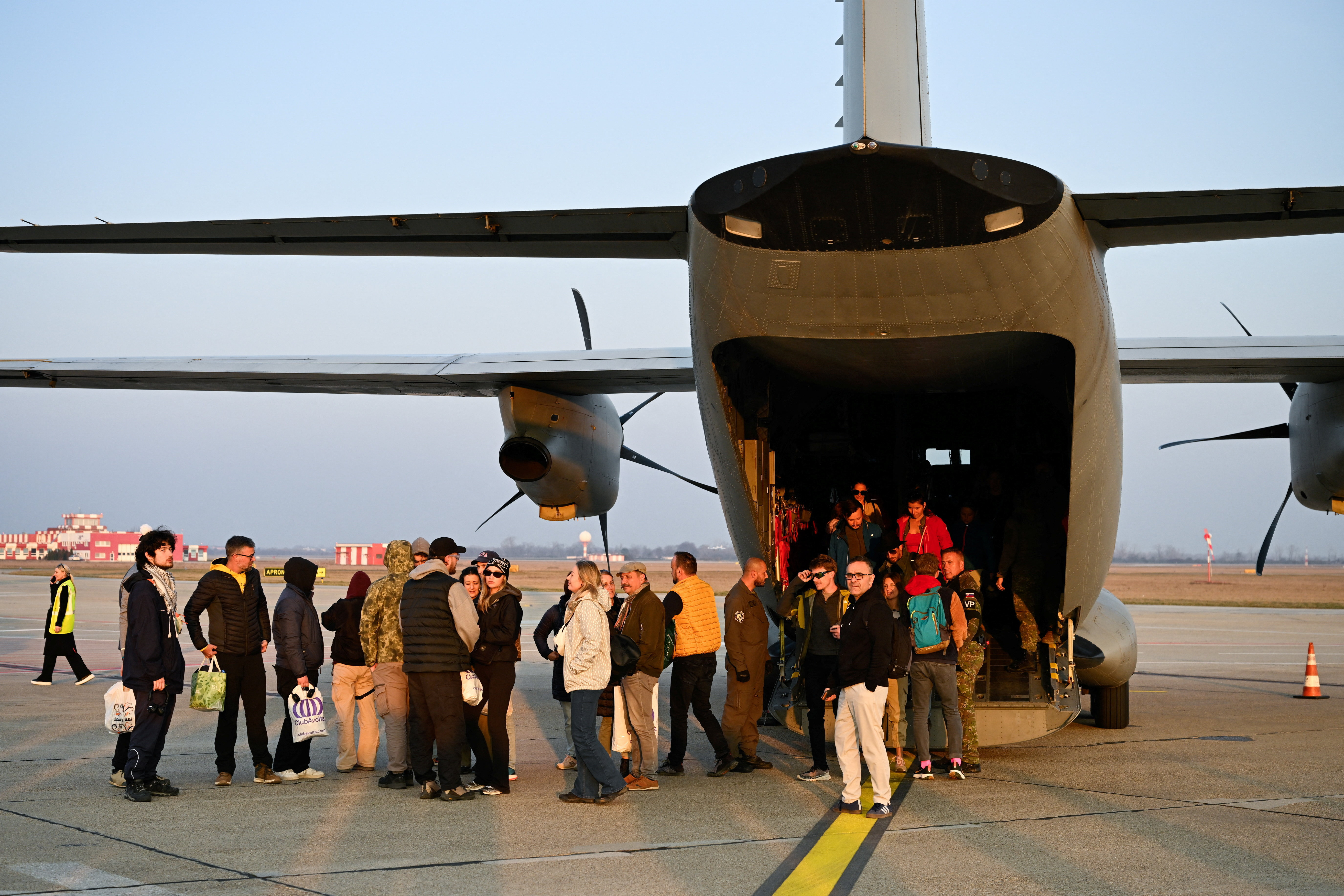Repatriated Slovaks who were stranded in Jordan amid the U.S.-Israel conflict with Iran, arrive at M. R. Stefanik Airport, in Bratislava