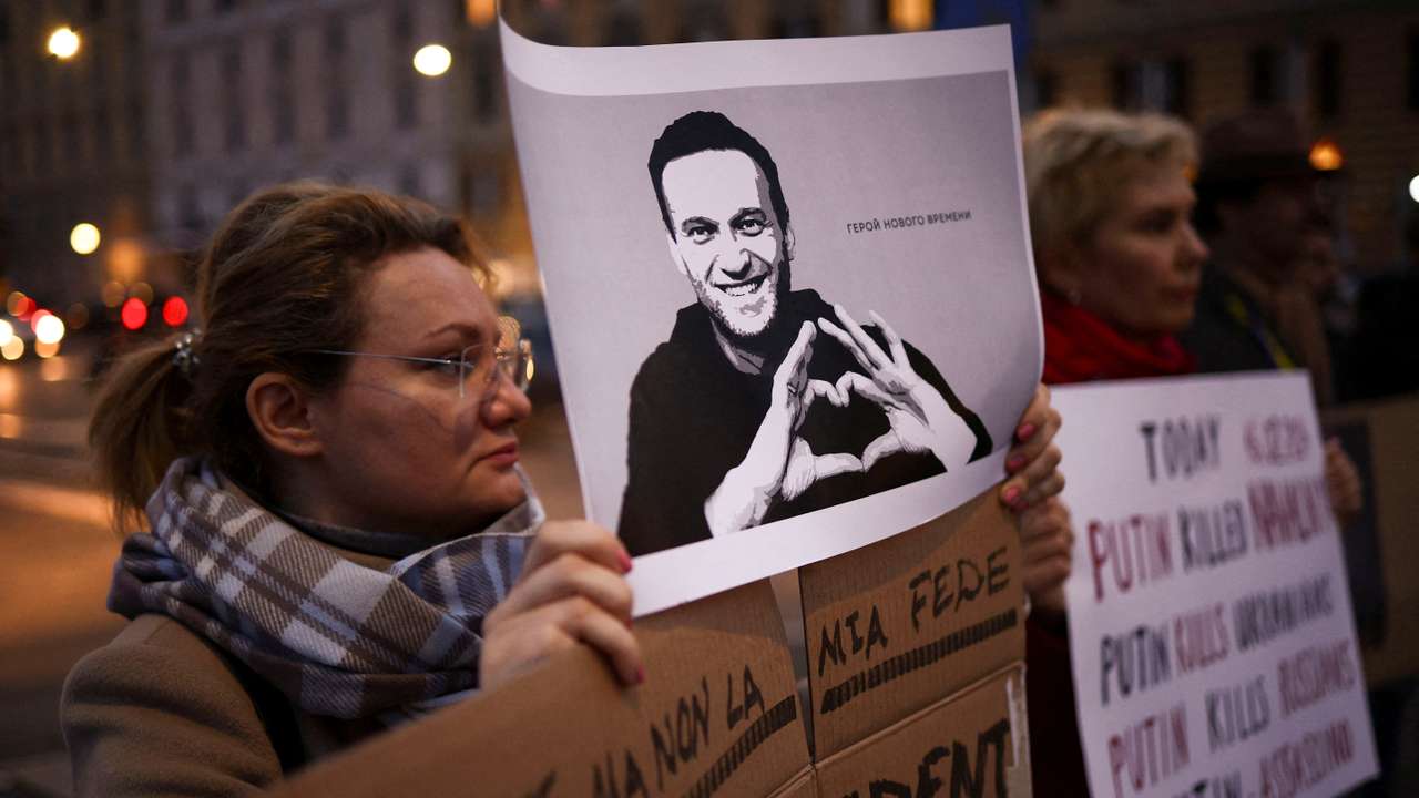 People gather after the death of Russian opposition leader Alexei Navalny, in Italy