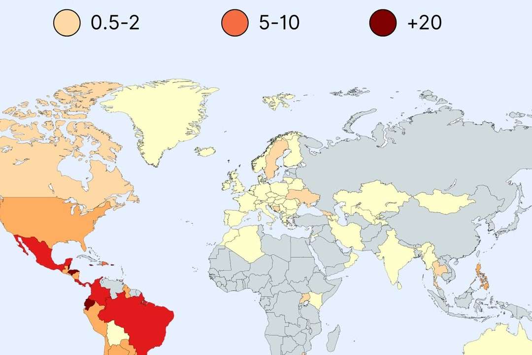 Gun violence is a global issue but its impact varies dramatically from country to country. This map shows gun-related deaths per 100,000 people, with data grouped into six categories. Countries like Japan, Australia, and much of Western Eur