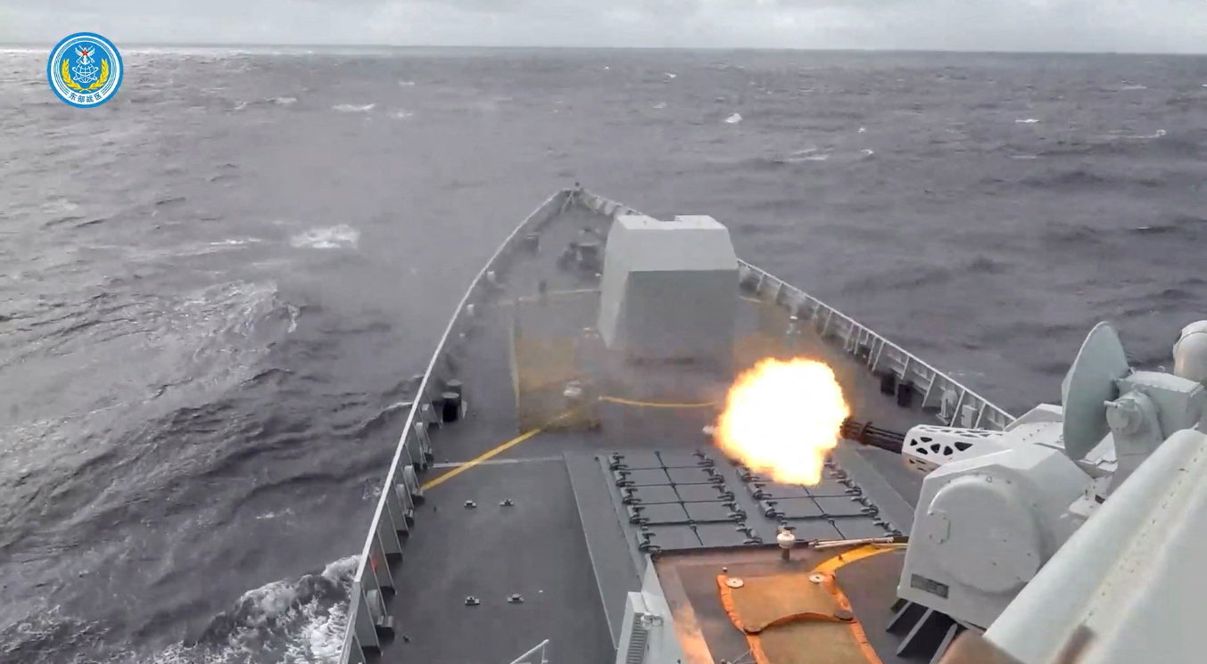 Screenshot from video released by Eastern Theatre Command of China's People's Liberation Army (PLA) on drills east of Taiwan