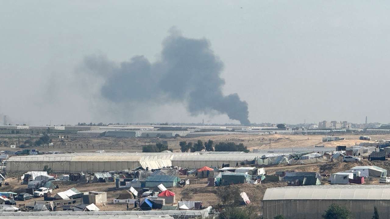 Smoke rises during an Israeli ground operation in Khan Younis