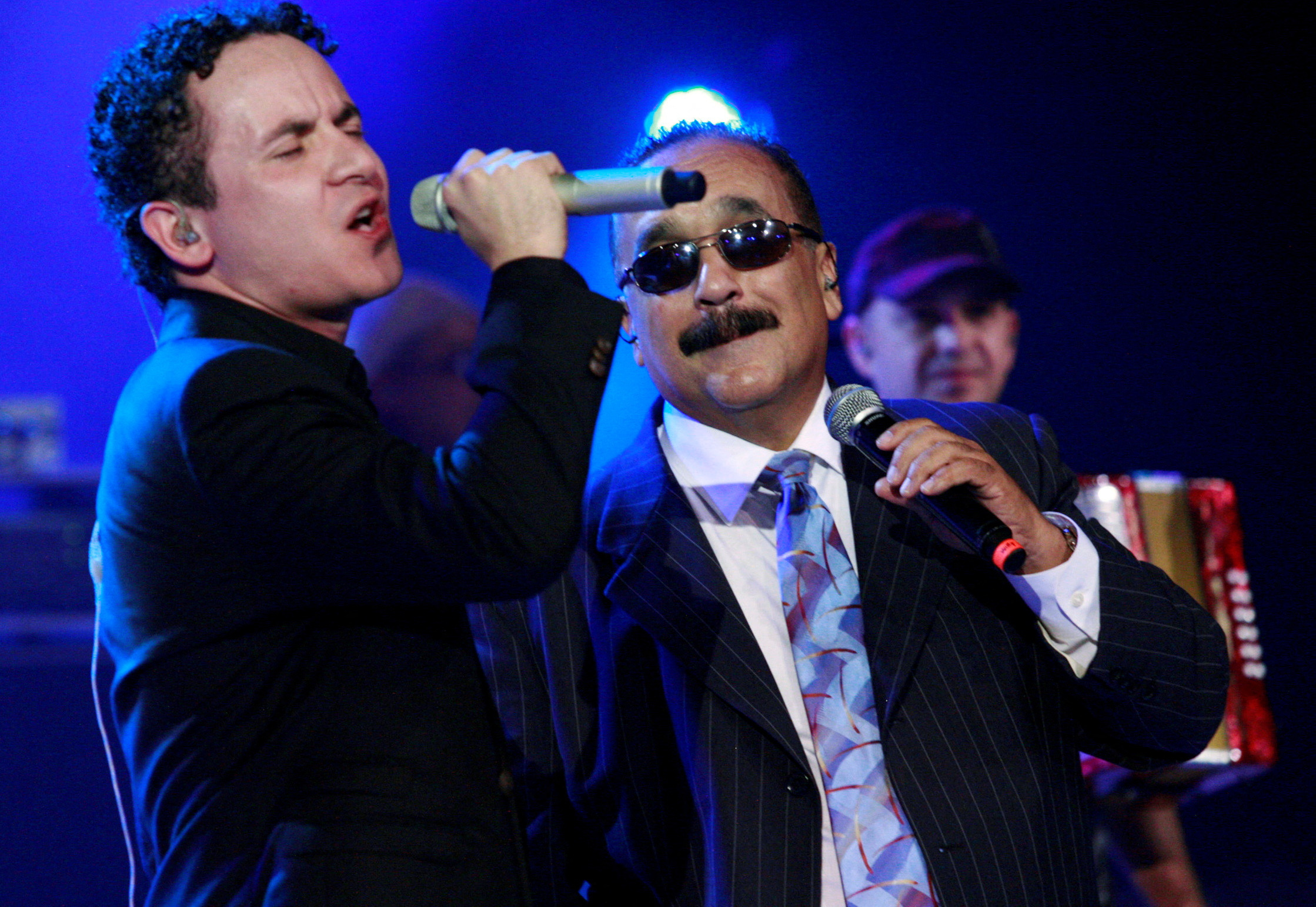 FILE PHOTO: Singer Fonseca and trombonist Colon perform during the Miss Colombia 2010 in Cartagena