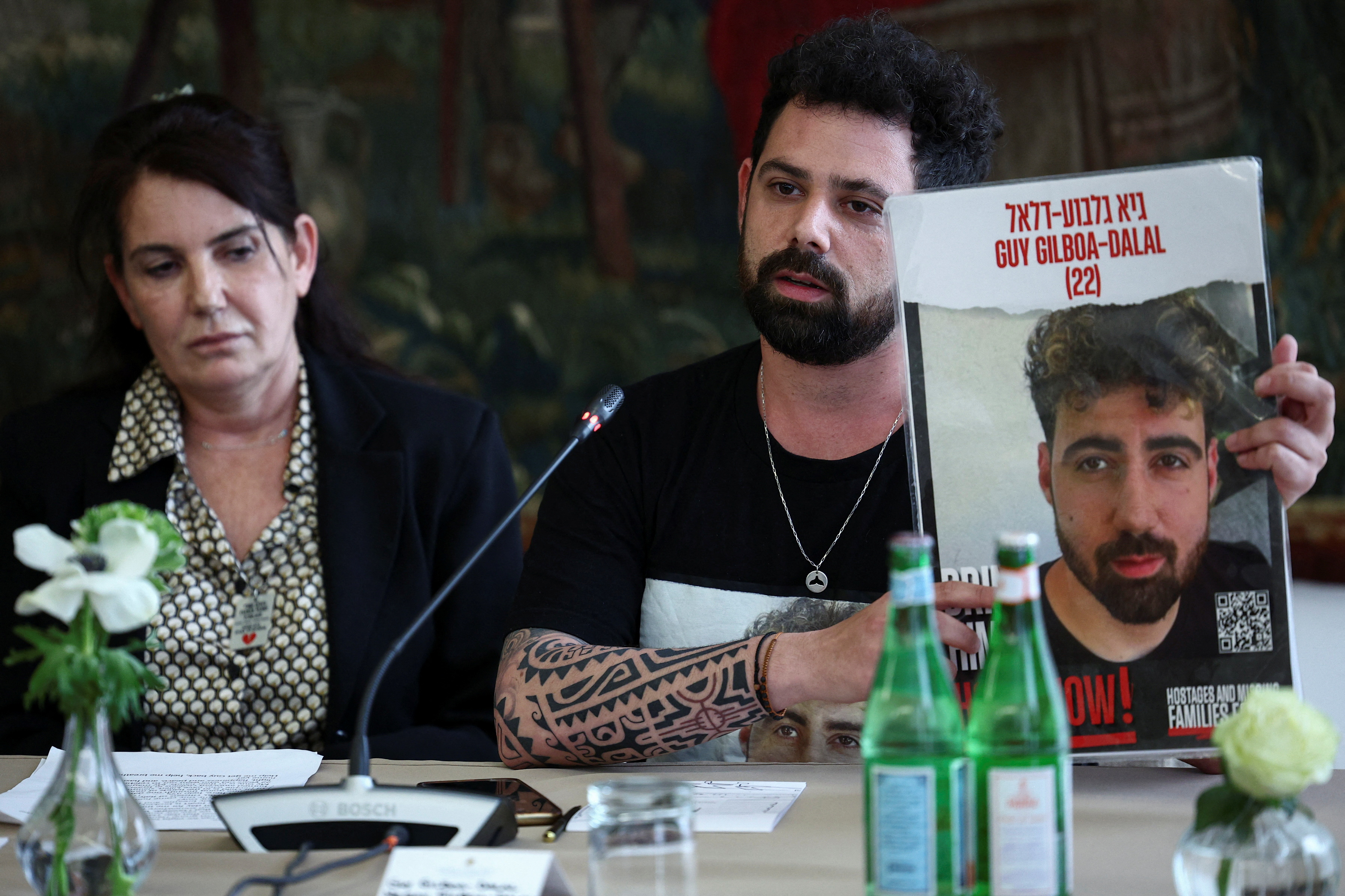 Relatives of Israeli hostages attend a press conference after meeting with Pope Francis, in Rome