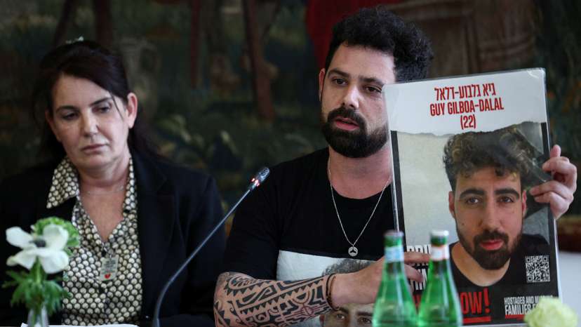 Relatives of Israeli hostages attend a press conference after meeting with Pope Francis, in Rome