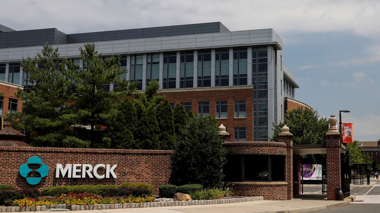 The Merck logo is seen at a gate to the Merck & Co campus in Rahway, New Jersey, New Jersey