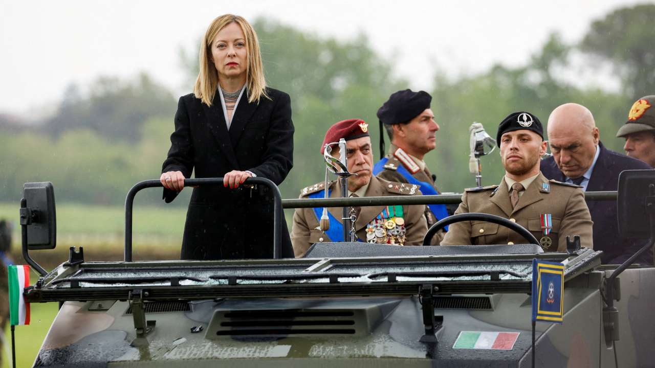FILE PHOTO: Italy's PM Giorgia Meloni attends a ceremony to mark the 163rd anniversary of the Italian Army
