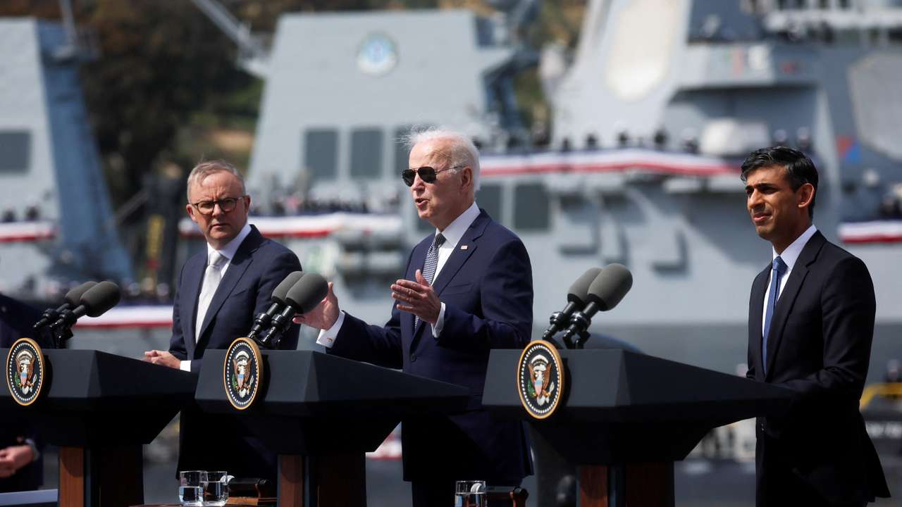 U.S. President Biden meets with Australian PM Albanese and British PM Sunak at Naval Base Point Loma in San Diego