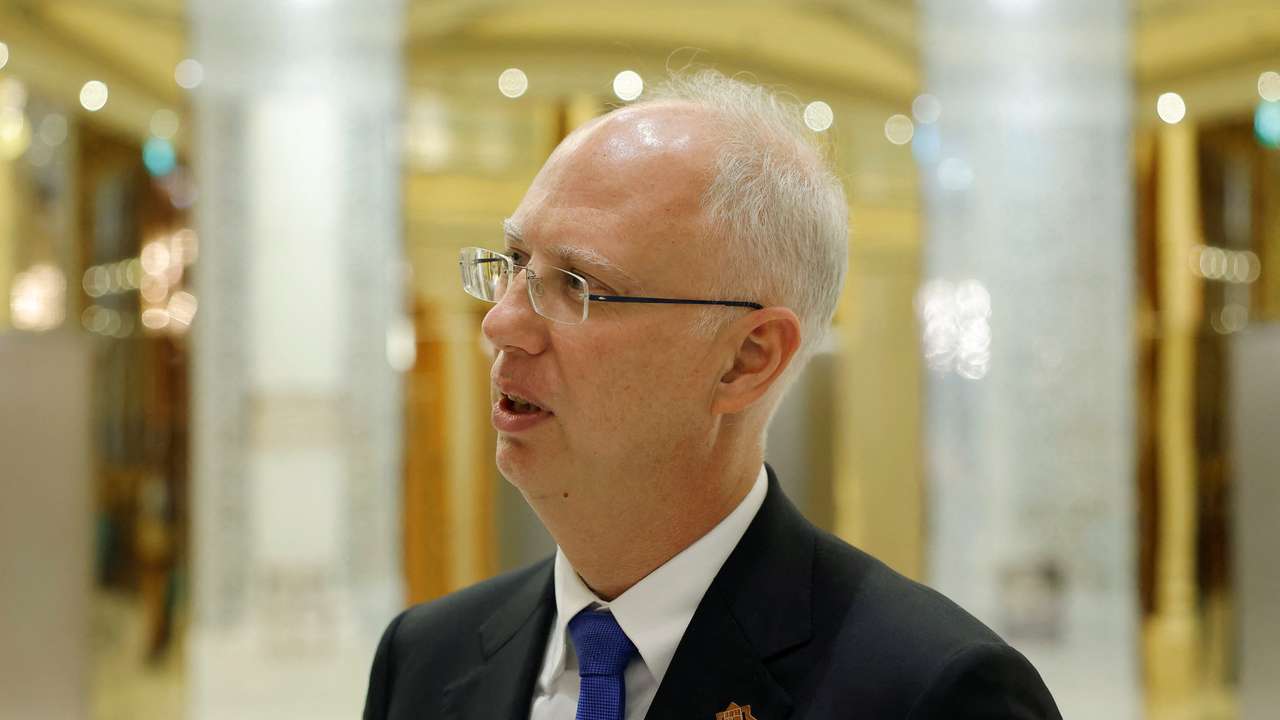 The head of Russia's sovereign wealth fund Kirill Dmitriev speaks after the U.S.-Russia talks in Riyadh