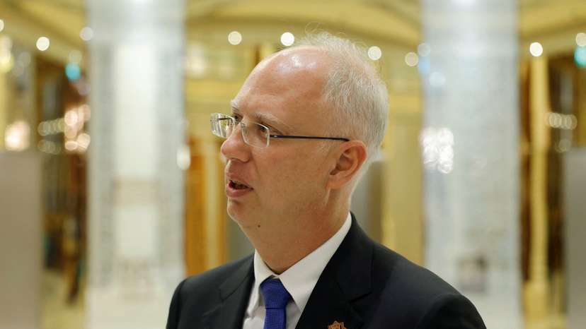 The head of Russia's sovereign wealth fund Kirill Dmitriev speaks after the U.S.-Russia talks in Riyadh