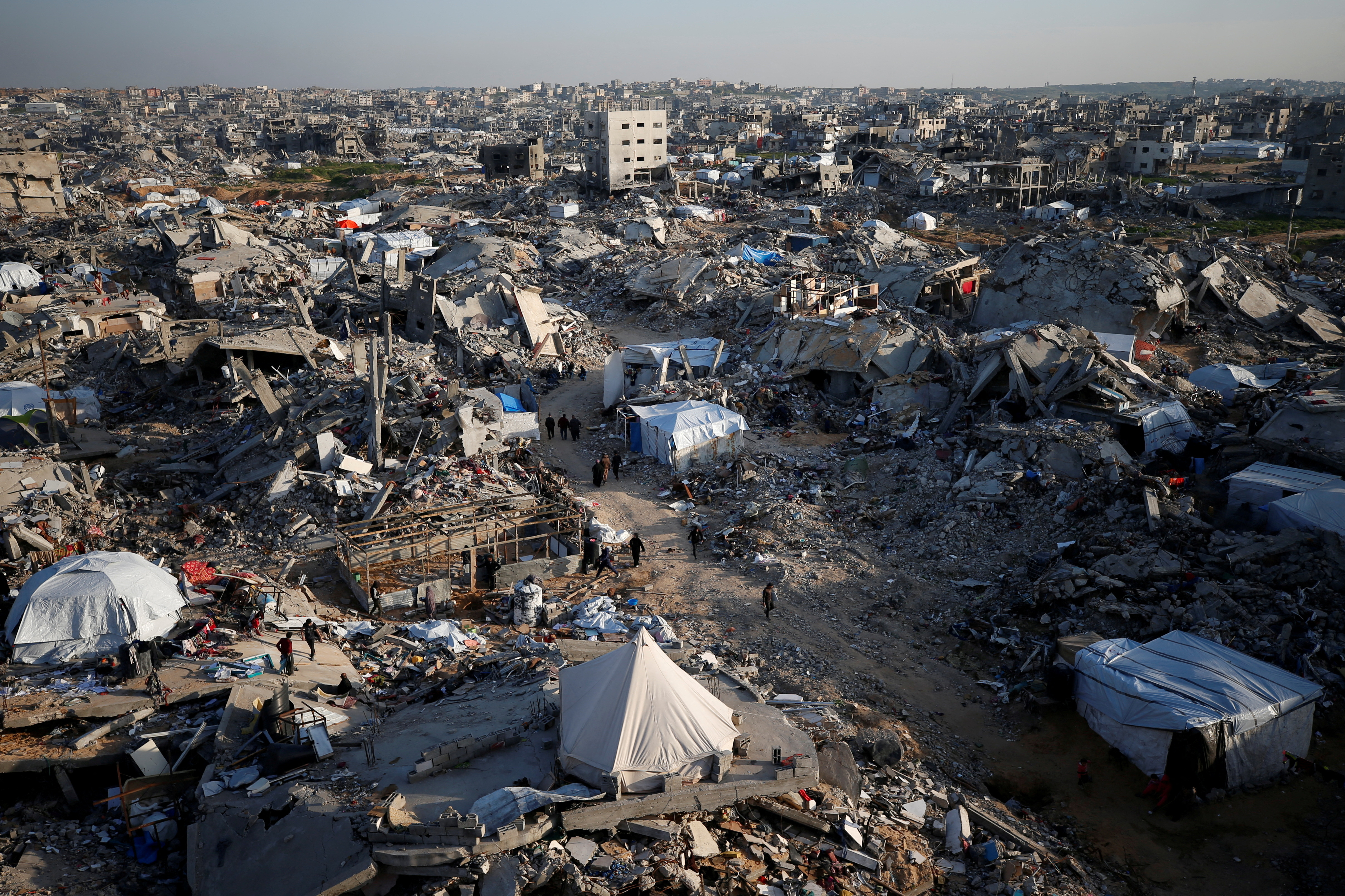 FILE PHOTO: The rubble of destroyed buildings is seen, amid a ceasefire between Israel and Hamas, at Jabalia refugee camp