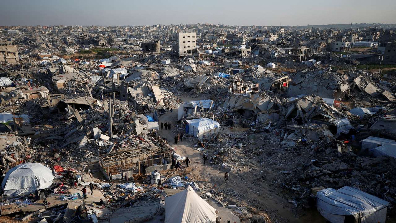 FILE PHOTO: The rubble of destroyed buildings is seen, amid a ceasefire between Israel and Hamas, at Jabalia refugee camp