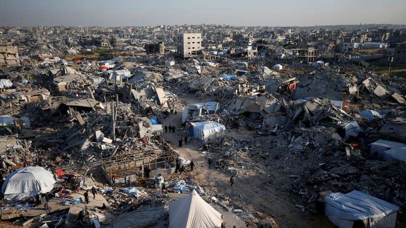 FILE PHOTO: The rubble of destroyed buildings is seen, amid a ceasefire between Israel and Hamas, at Jabalia refugee camp