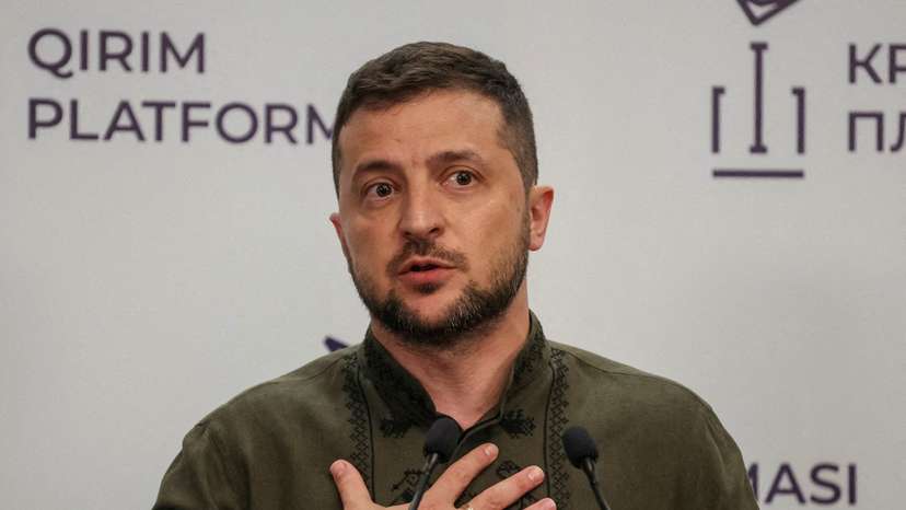 FILE PHOTO: Ukraine's President Zelenskiy attends a news conference in Kyiv