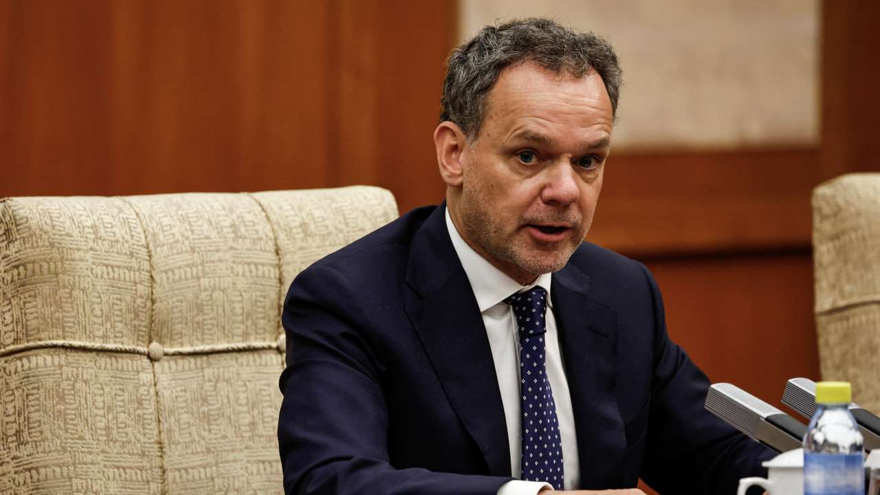 Chinese Foreign Minister Wang Yi meets Dutch Foreign Minister Caspar Veldkamp at the Diaoyutai State Guesthouse in Beijing