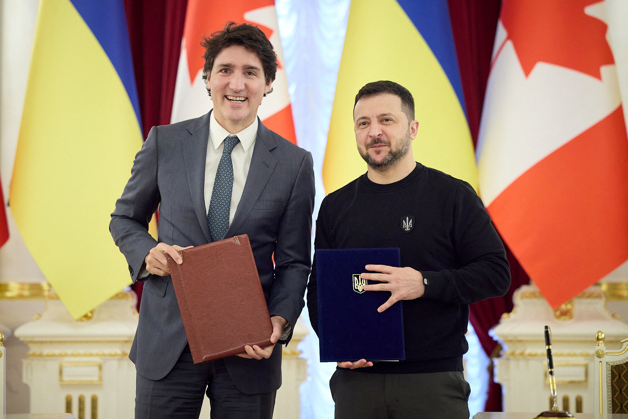 Ukraine's President Zelenskiy and Canada's PM Trudeau sign an agreement on security cooperation and long-term support between Ukraine and Canada in Kyiv
