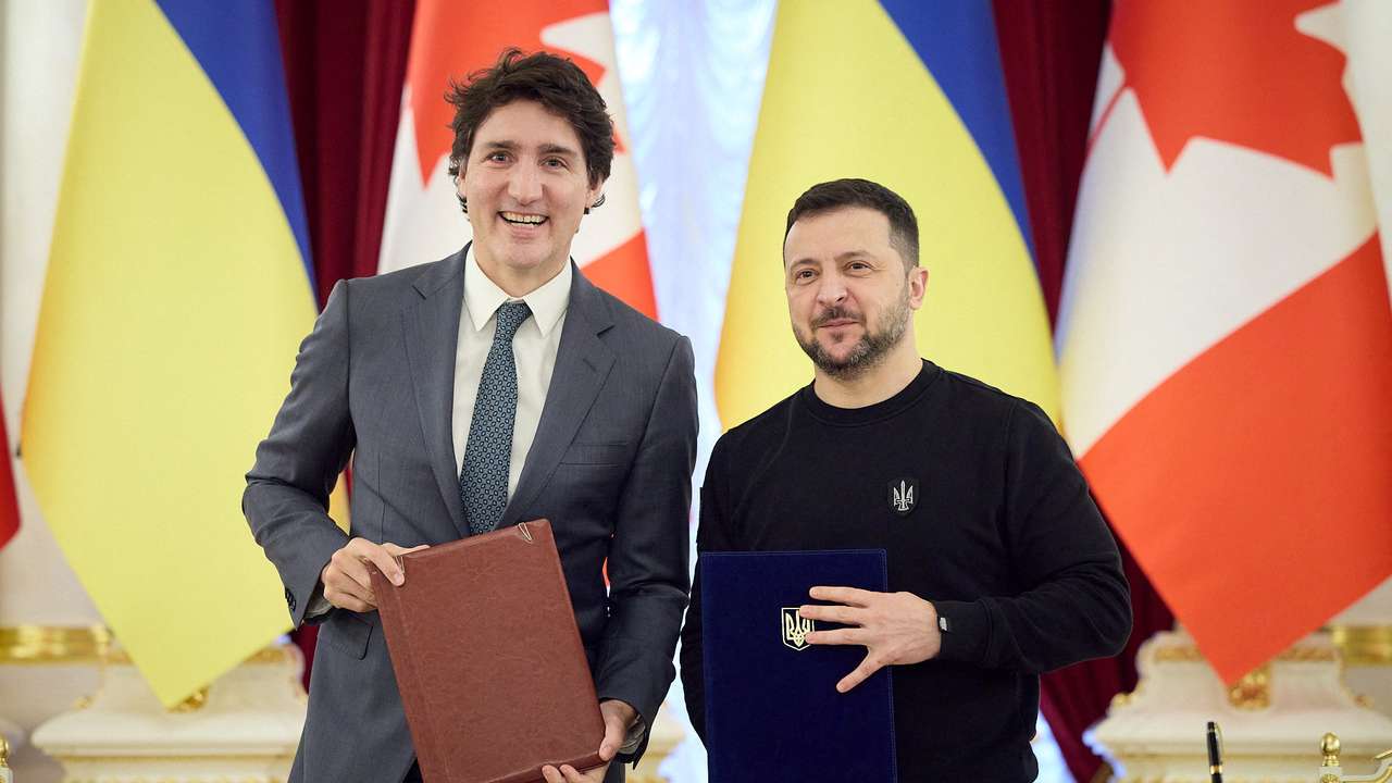 Ukraine's President Zelenskiy and Canada's PM Trudeau sign an agreement on security cooperation and long-term support between Ukraine and Canada in Kyiv