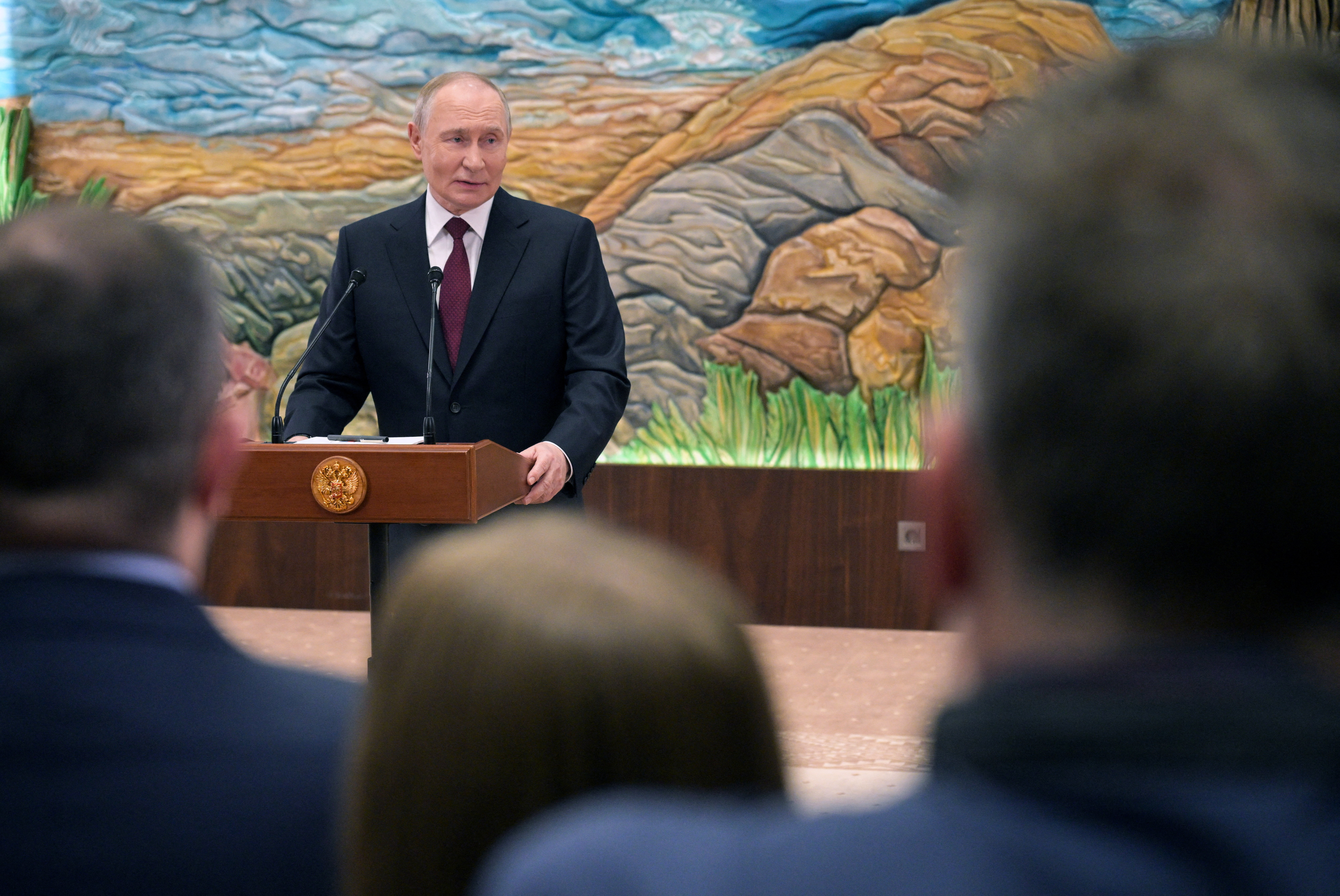 Russian President Putin talks to media after CSTO summit in Bishkek