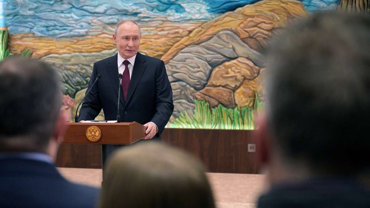 Russian President Putin talks to media after CSTO summit in Bishkek