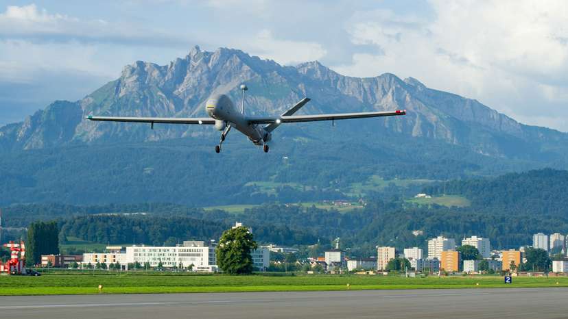 FILE PHOTO: First flight of the reconnaissance drone system 15 (ADS 15) of the Swiss Armed Forces in Emmen