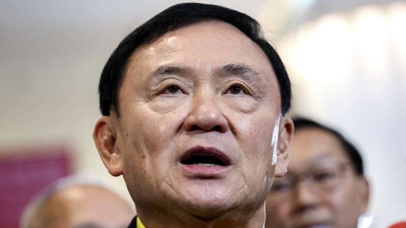 Thailand's former Prime Minister Thaksin Shinawatra speaks to members of the media as he attends THACCA SPLASH - Soft Power Forum 2024 at the Queen Sirikit National Convention Center in Bangkok