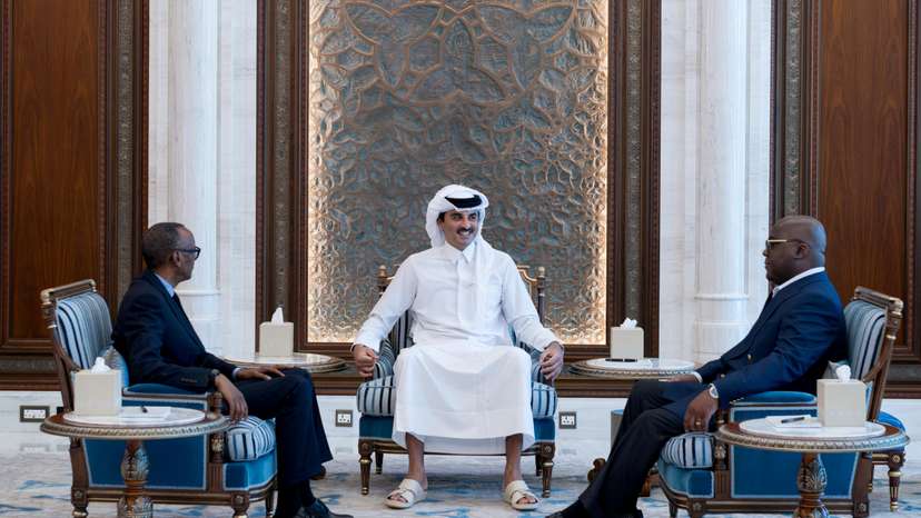 Democratic Republic of Congo President Felix Tshisekedi and his Rwandan counterpart Paul Kagame meet with Qatar's Emir Sheikh Tamim bin Hamad Al Thani in Doha