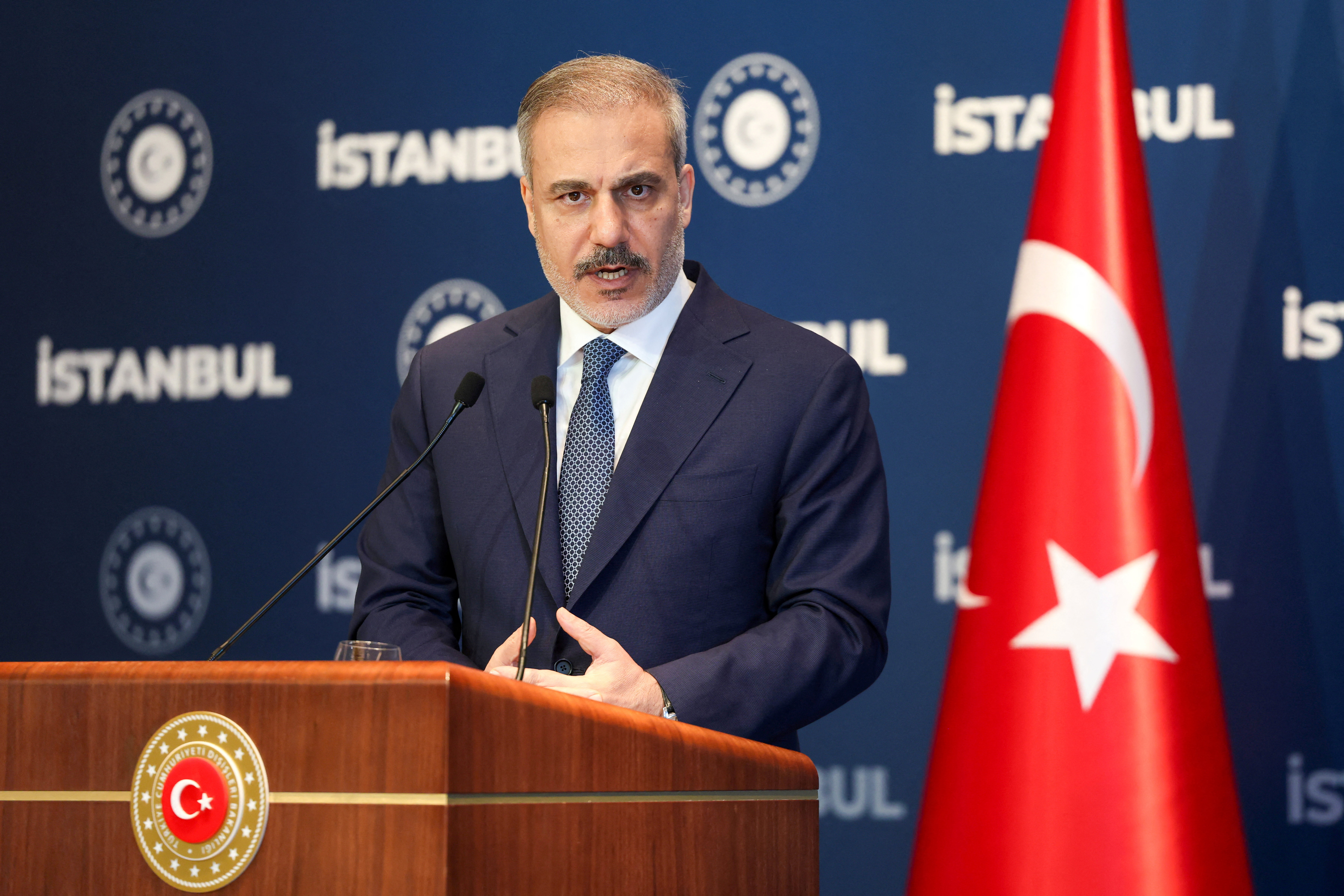 Turkey's Foreign Minister Fidan speaks during a press conference in Istanbul