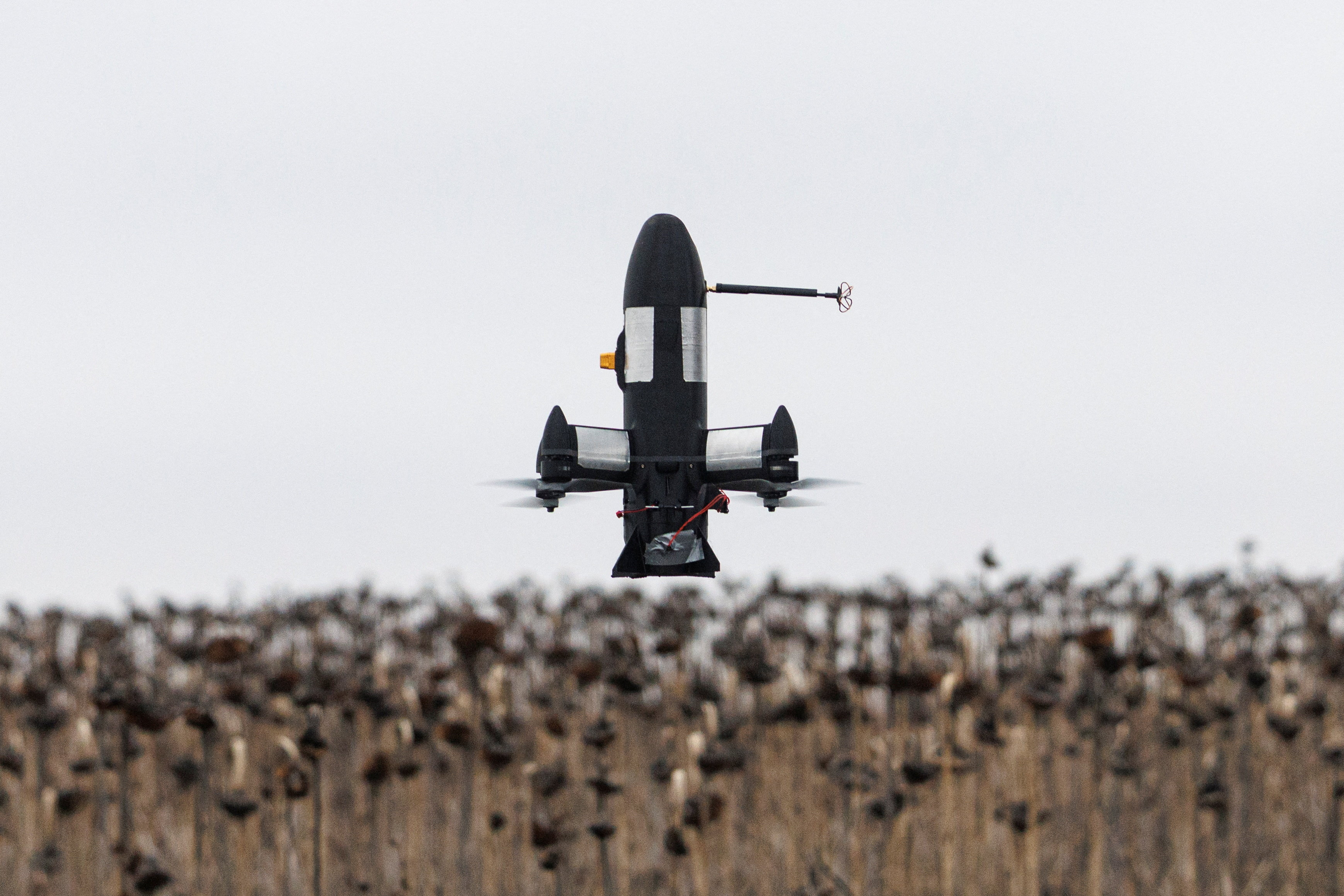 FPV interceptor drone takes off during a combat shift of a Ukrainian air defence unit in Kharkiv region