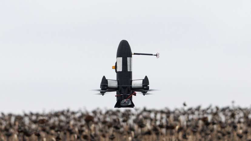 FPV interceptor drone takes off during a combat shift of a Ukrainian air defence unit in Kharkiv region