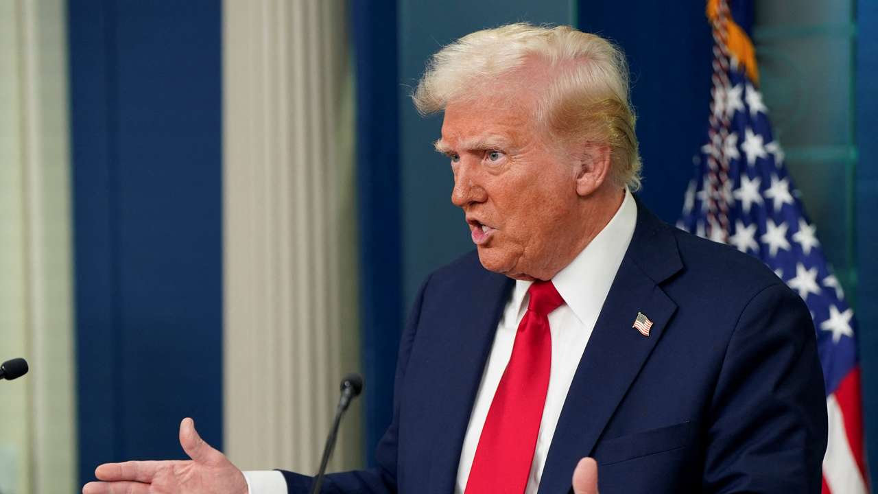 U.S. President Trump briefs reporters on midair collision near Ronald Reagan Washington National Airport, at the White House in Washington