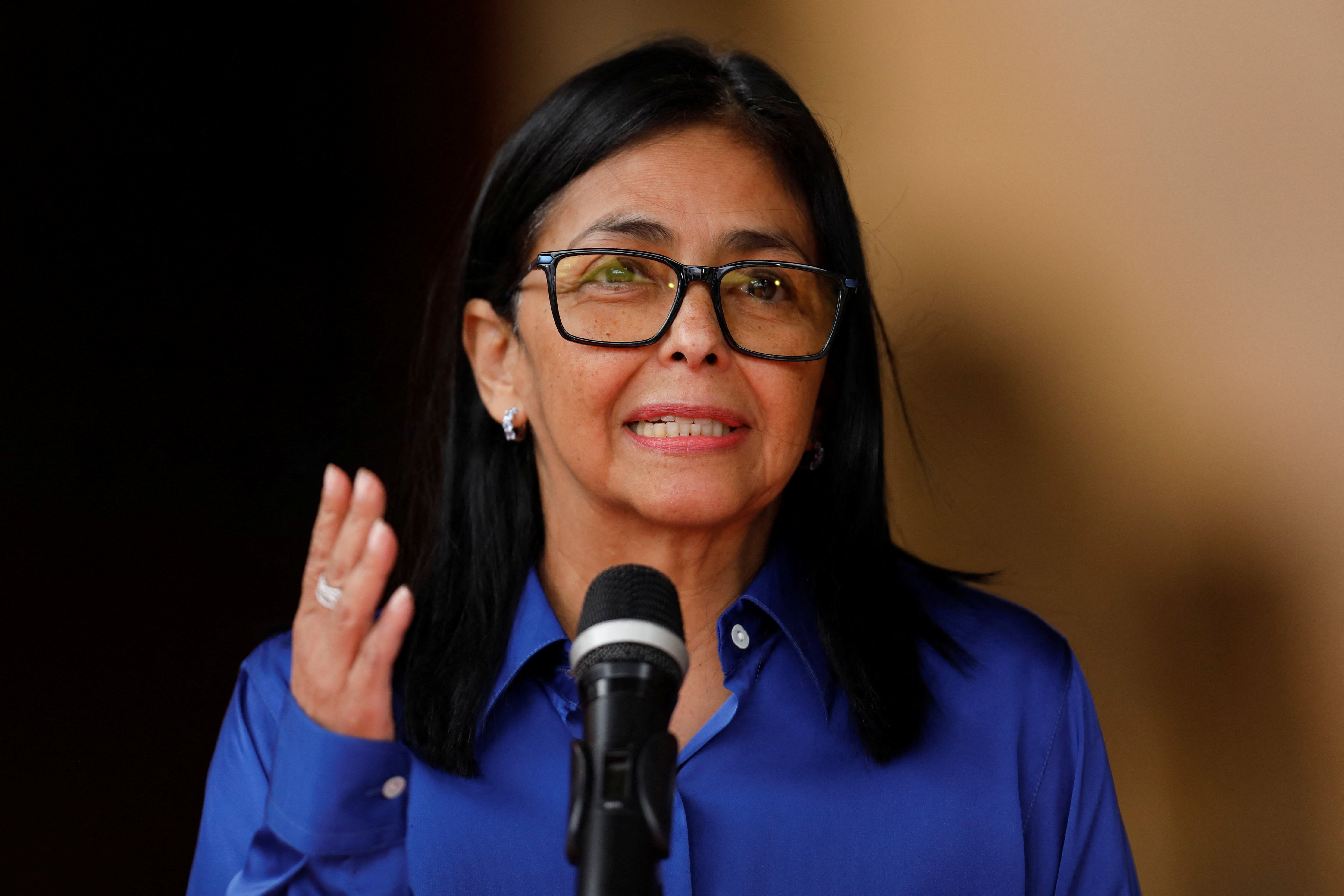 Venezuela's interim president Rodriguez holds a press conference in Caracas