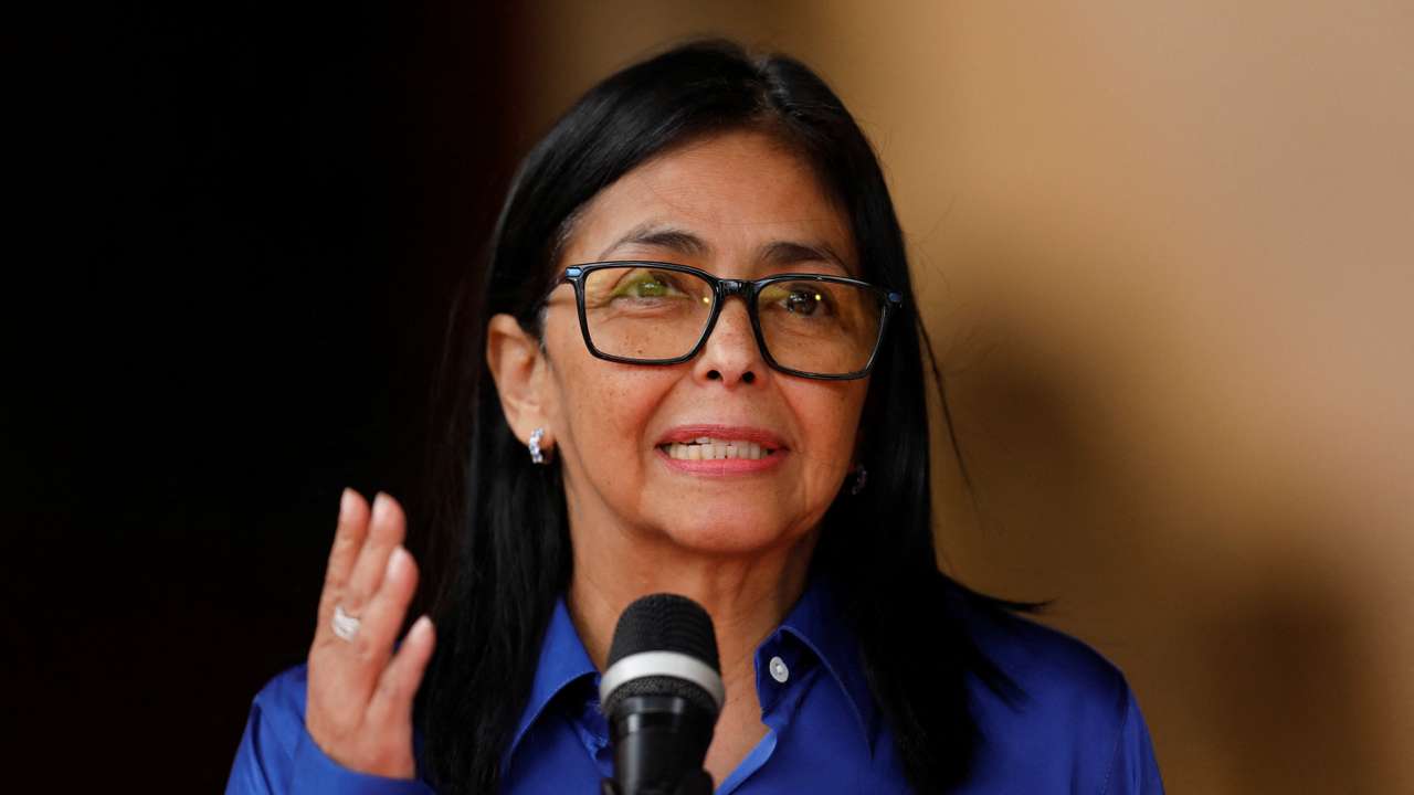 Venezuela's interim president Rodriguez holds a press conference in Caracas