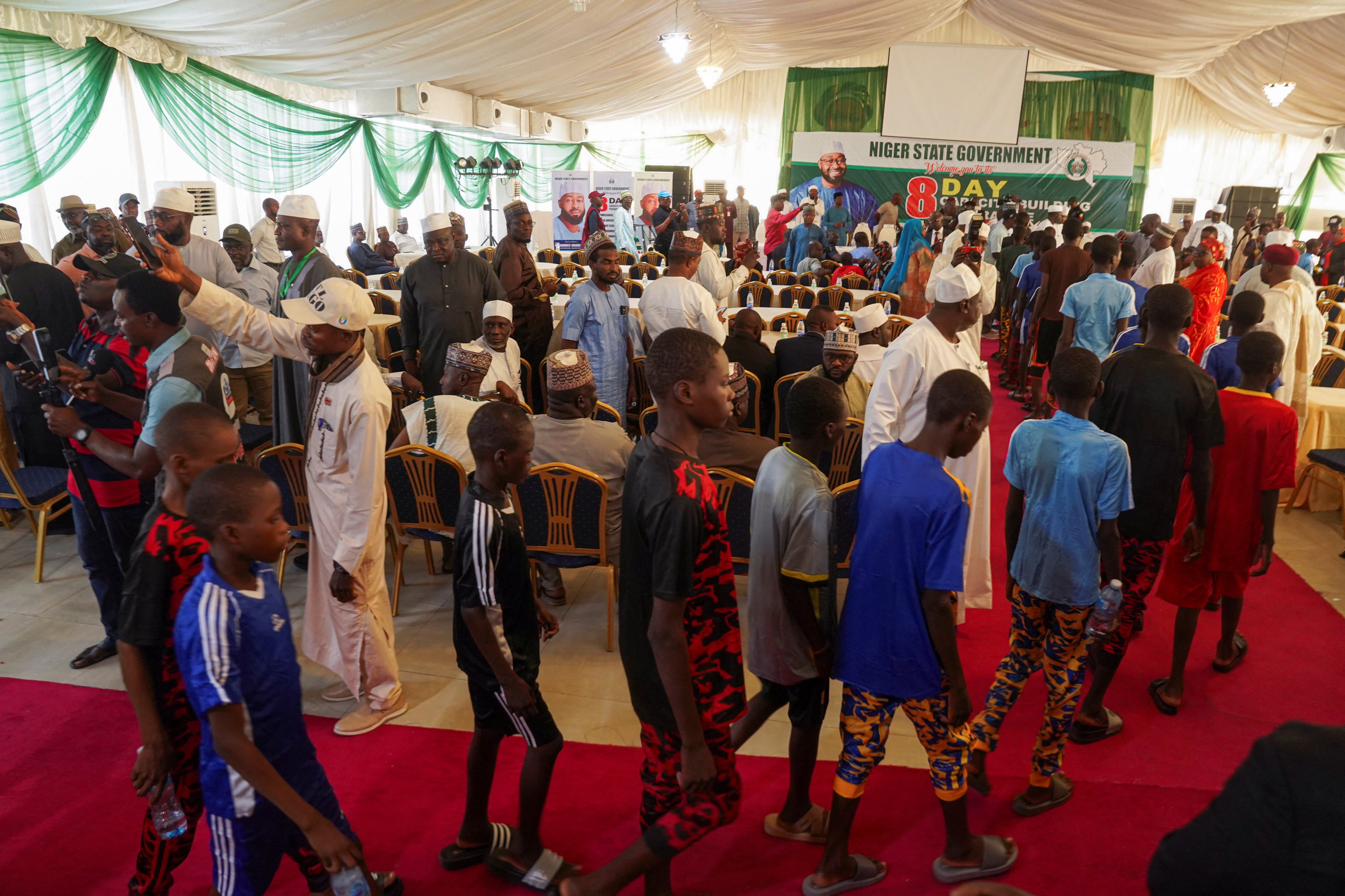 Arrival of rescued schoolchildren who were abducted last month from St. Mary's Catholic School in central Nigeria