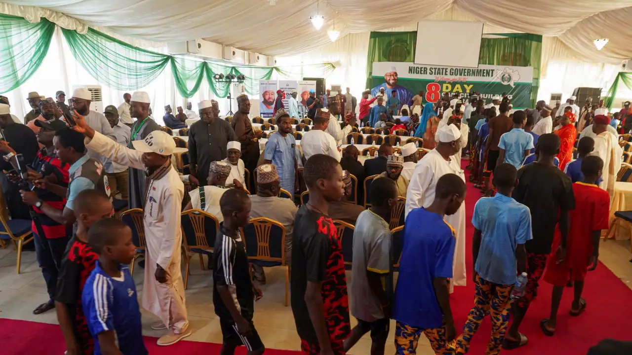 Arrival of rescued schoolchildren who were abducted last month from St. Mary's Catholic School in central Nigeria