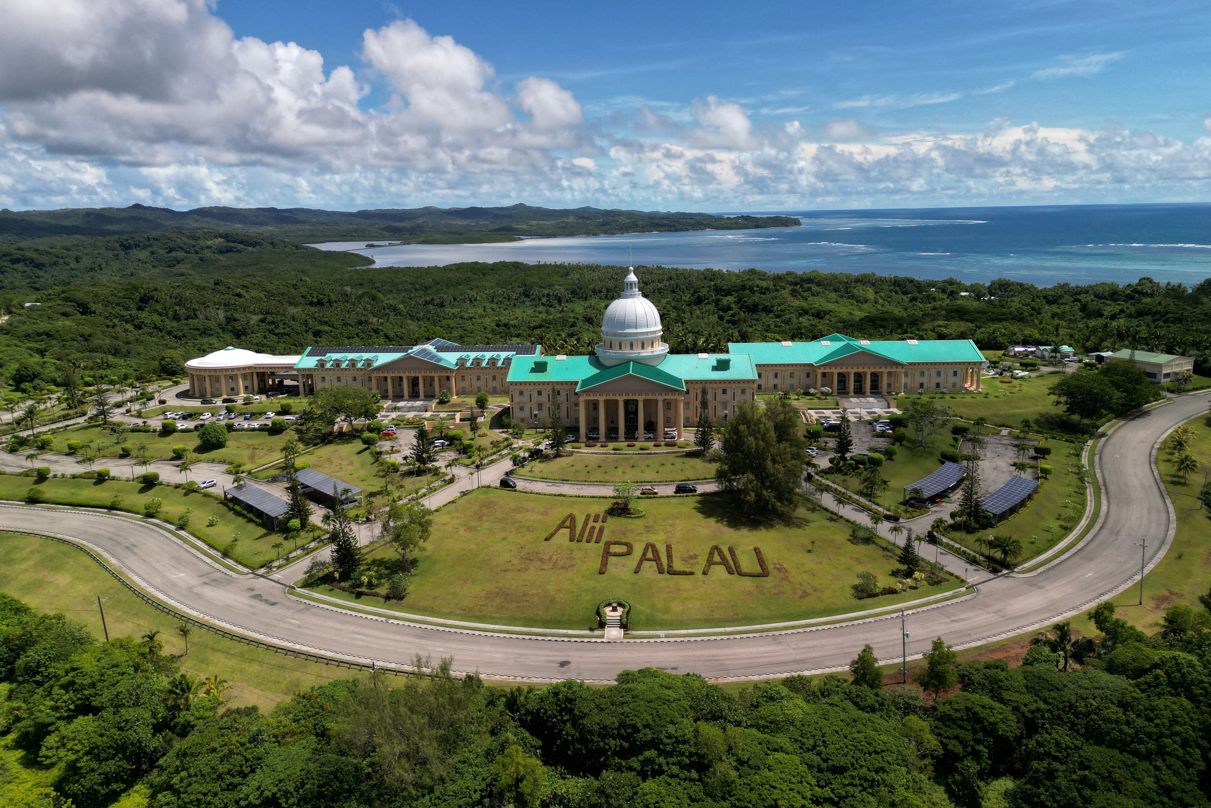 A drone view of Palau’s national Capitol Building, in Ngerulmud