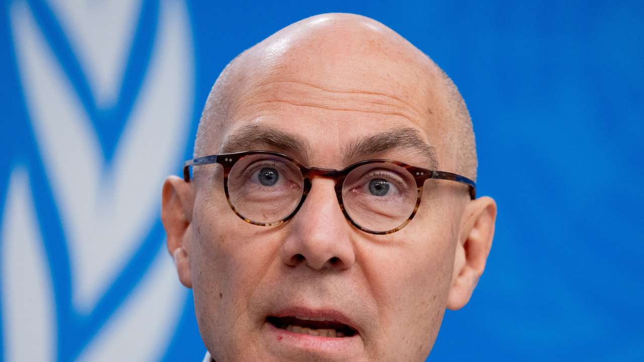 Volker Turk, United Nations High Commissioner for Human Rights, attends a news conference at the United Nations in Geneva