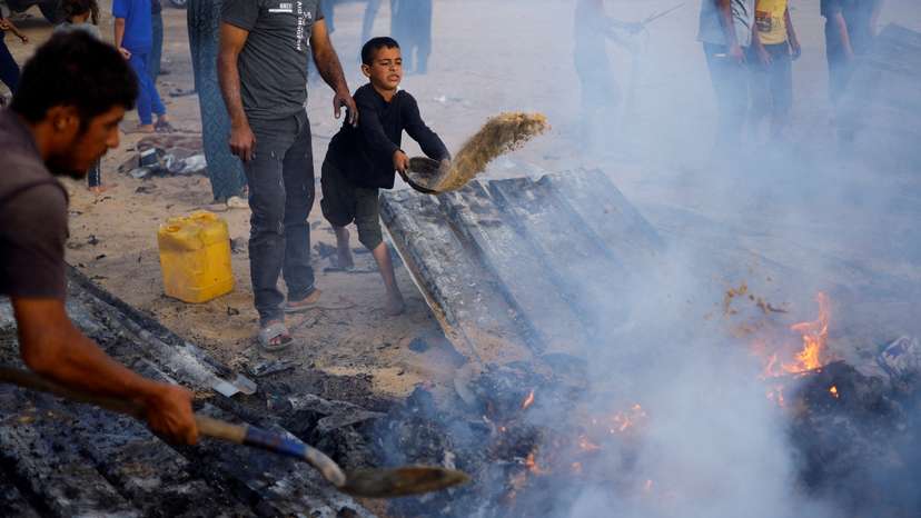 Aftermath of an Israeli strike on an area designated for displaced people, in Rafah in the southern Gaza Strip