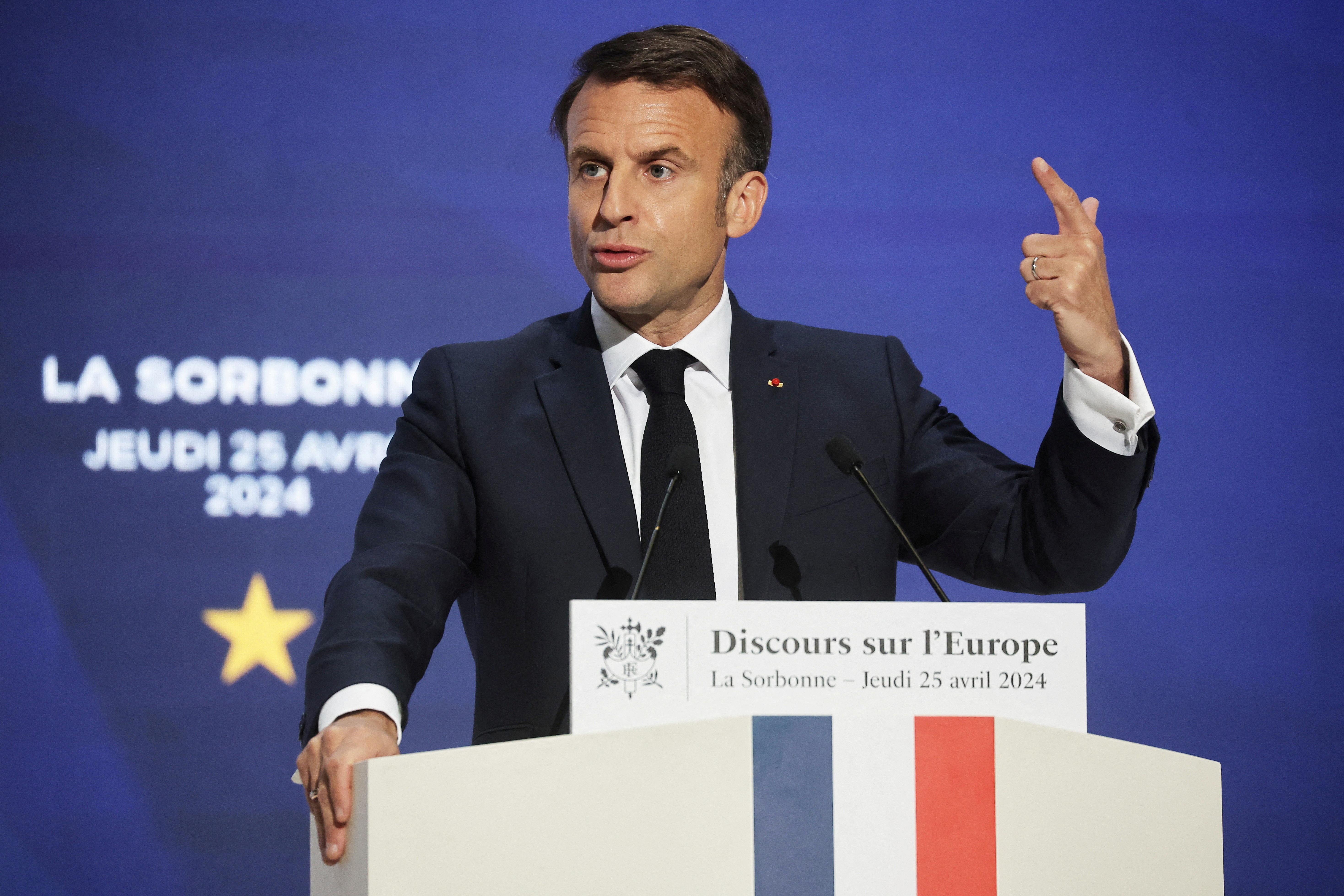French President Emmanuel Macron holds speech on Europe's future at la Sorbonne