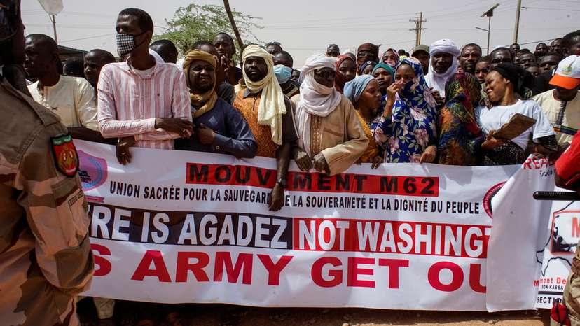Nigeriens demonstrate to protest against the U.S. military presence, in Agadez