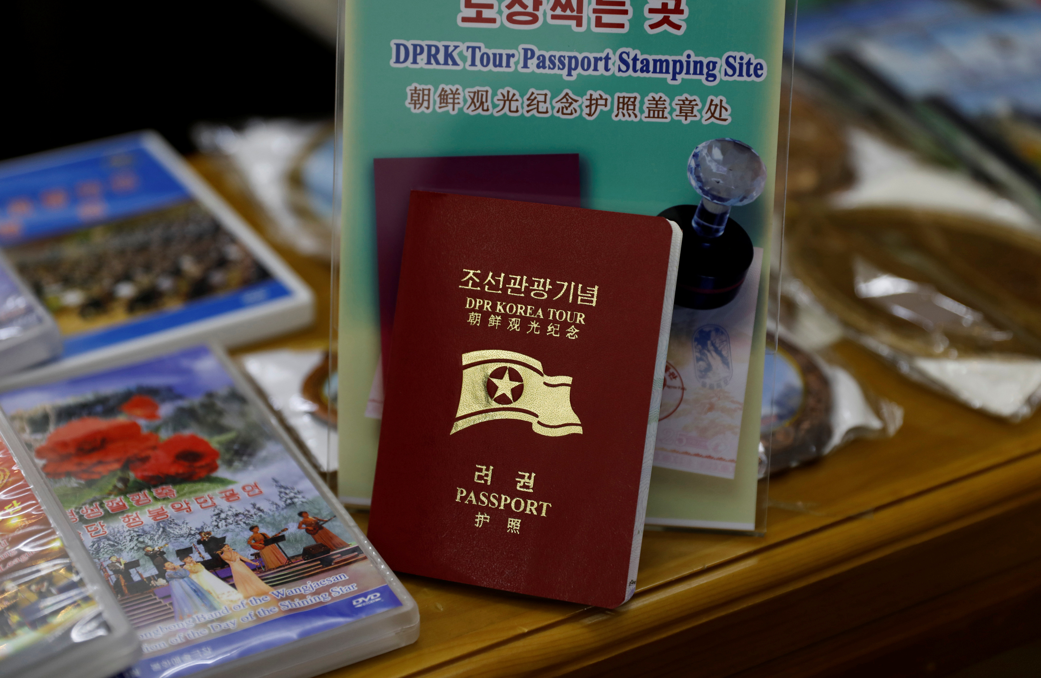 FILE PHOTO: A North Korean tour passport is seen at a souvenir shop at Juche Tower in Pyongyang