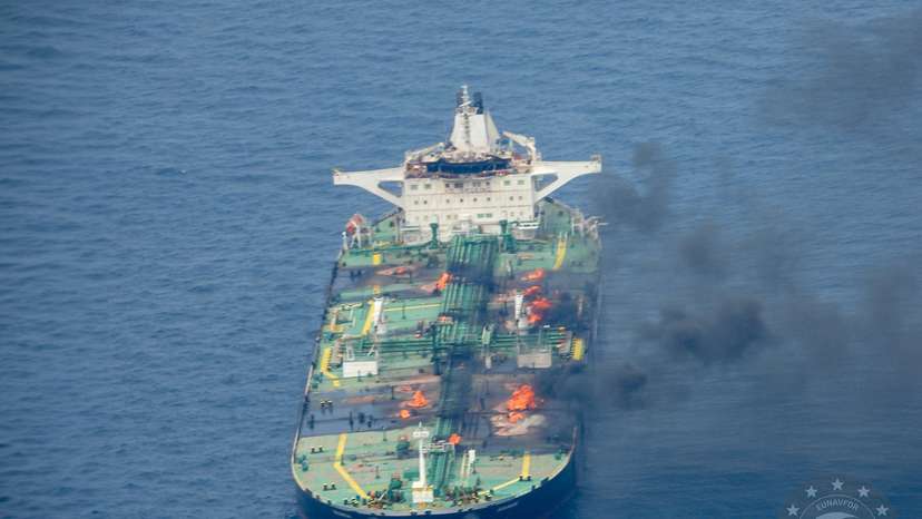 Sounion oil tanker on fire in Red Sea