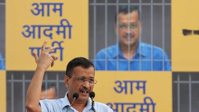 FILE PHOTO: Delhi Chief Minister Arvind Kejriwal addresses supporters