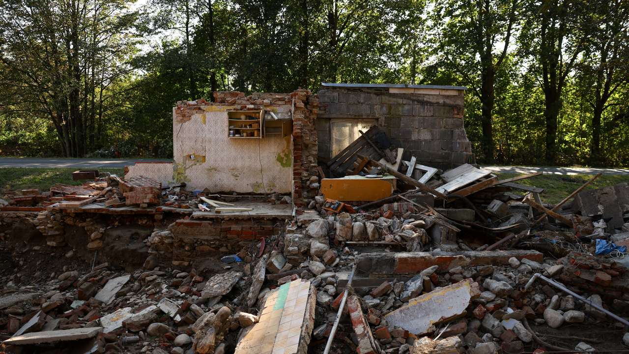 Aftermath of flooding by Biala Ladecka river in Trzebieszowice