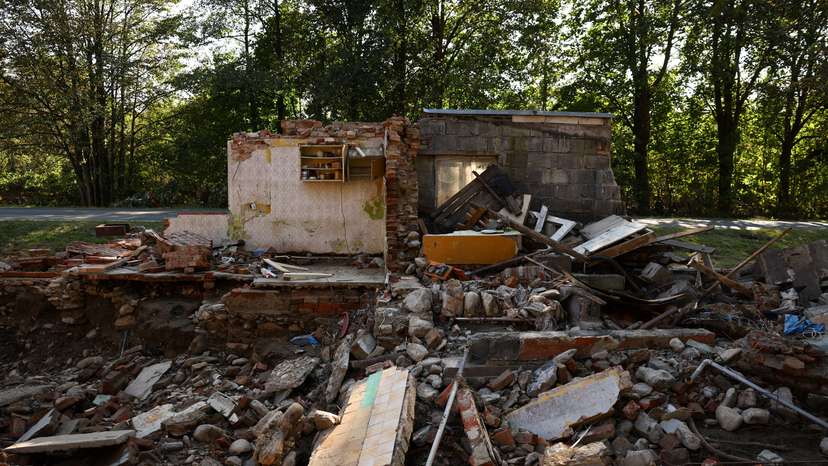 Aftermath of flooding by Biala Ladecka river in Trzebieszowice