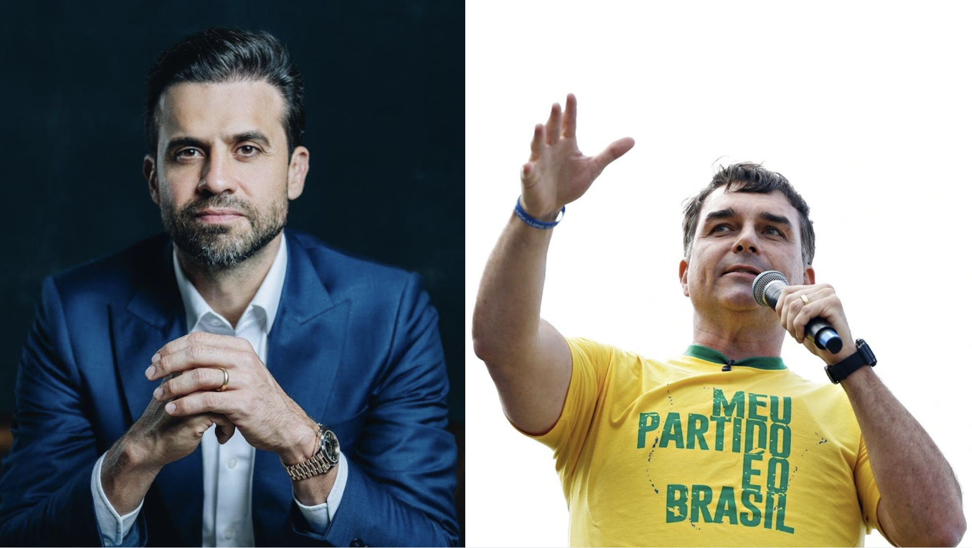 O ex-coach Pablo Marçal e o presidenciável Flávio Bolsonaro (PL)