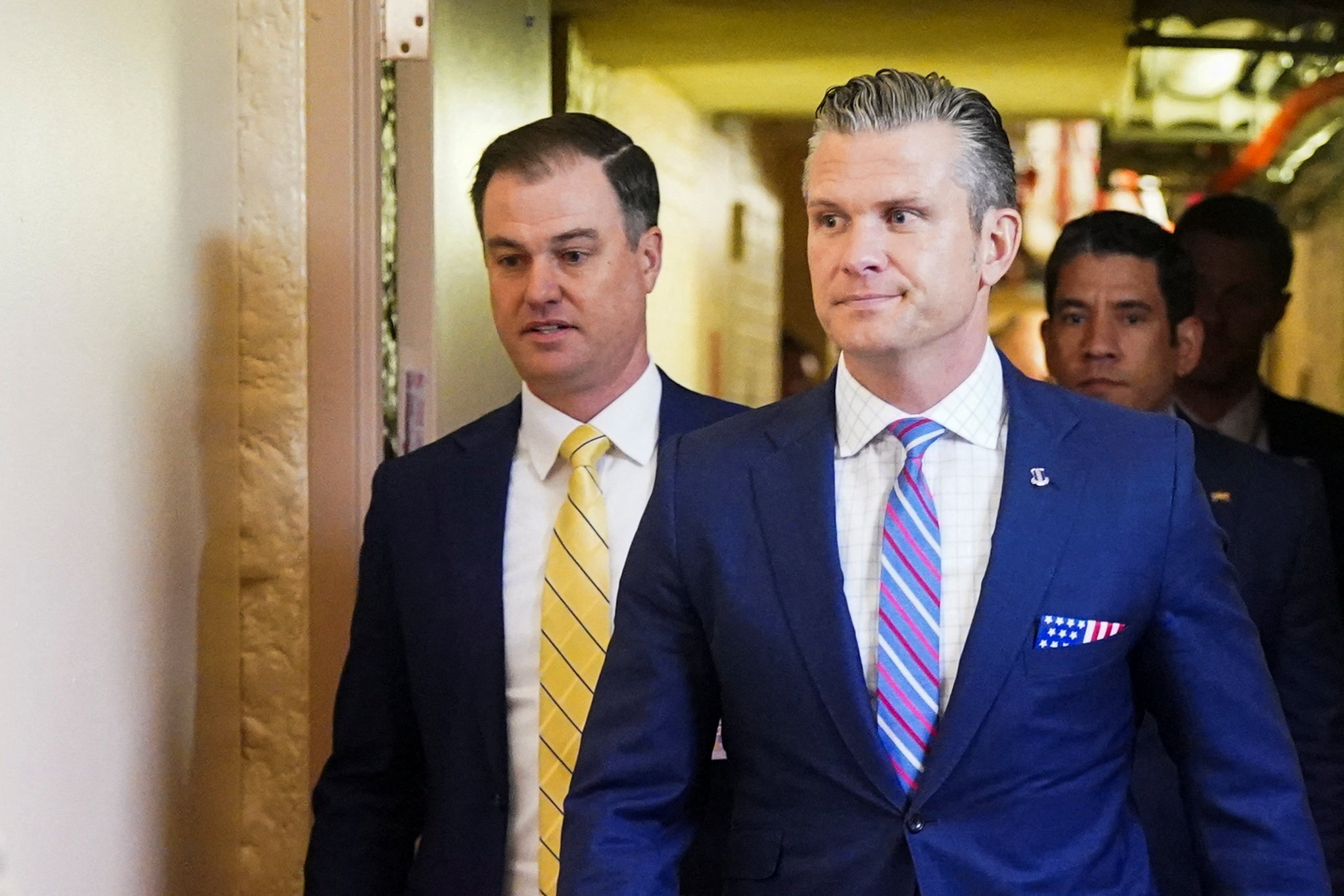 U.S. Secretary of Defense Pete Hegseth leaves following a meeting with members of Congress at the U.S. Capitol, in Washington, D.C.